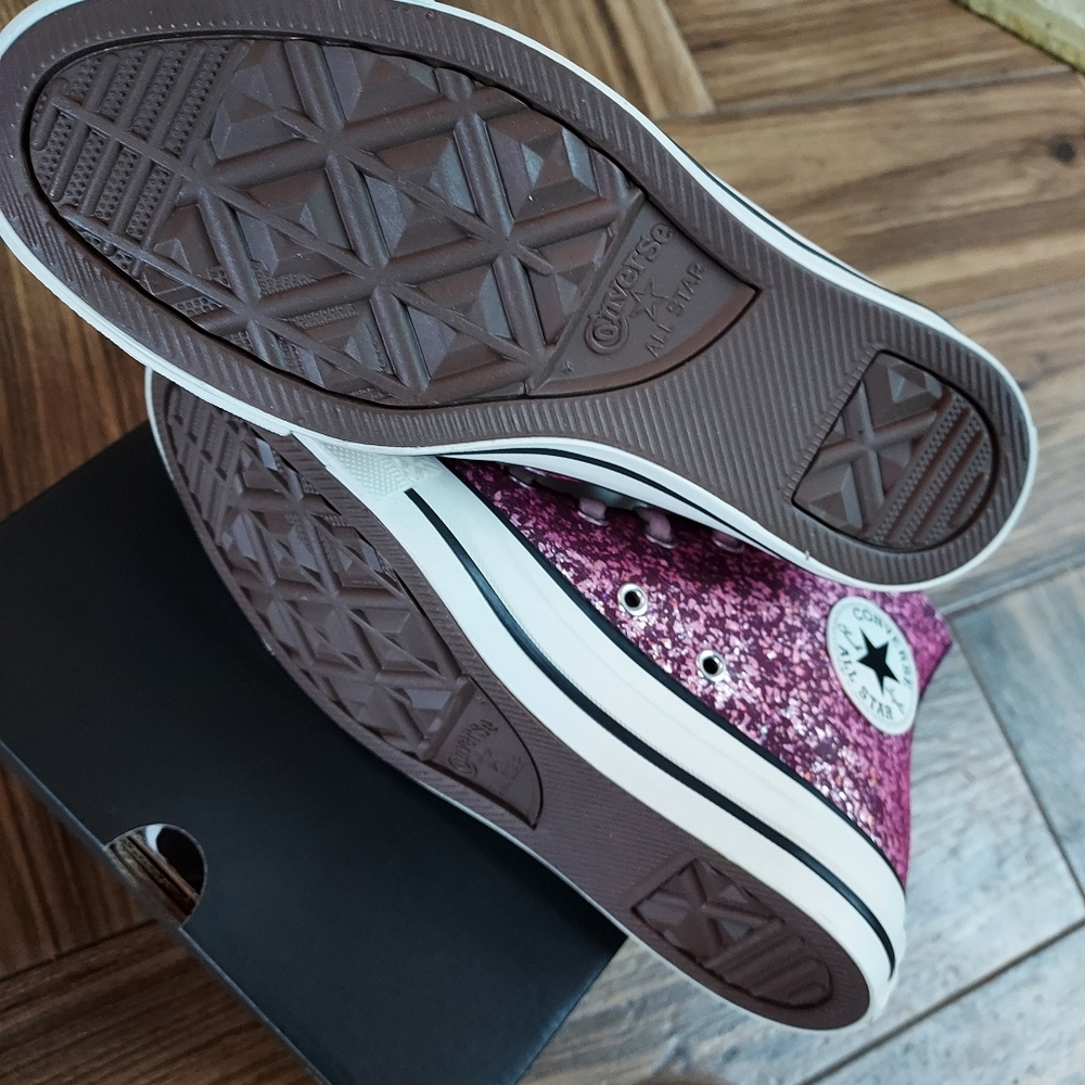 Converse All Star Pink High-Top Sneakers. Painted fleck-glitter canvas.  NWB - Picture 9 of 11
